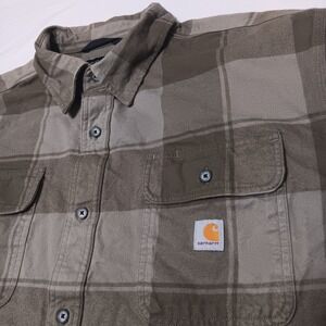 Carhartt Men's Green Plaid L/S Mid‎ Weight Button Shirt Loose Fit Size XL